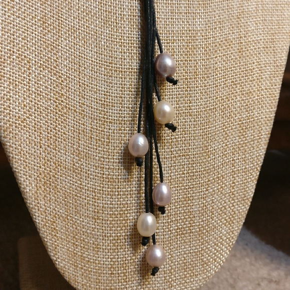Beautiful Freshwater Pearl Drop Knot Cord Necklace - Picture 2 of 8
